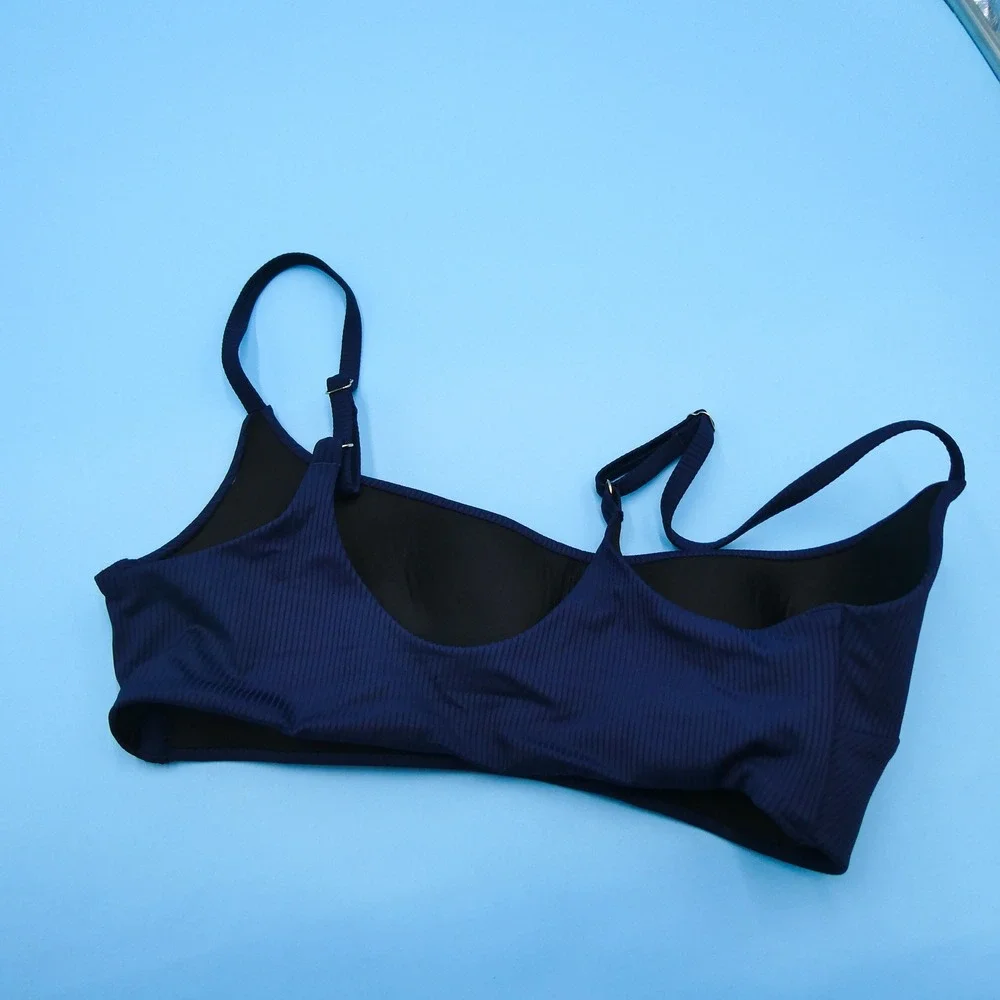 Victoria's Secret Bikini‎ Top Womens Small Ribbed Scoop Neck Navy Blue Nylon